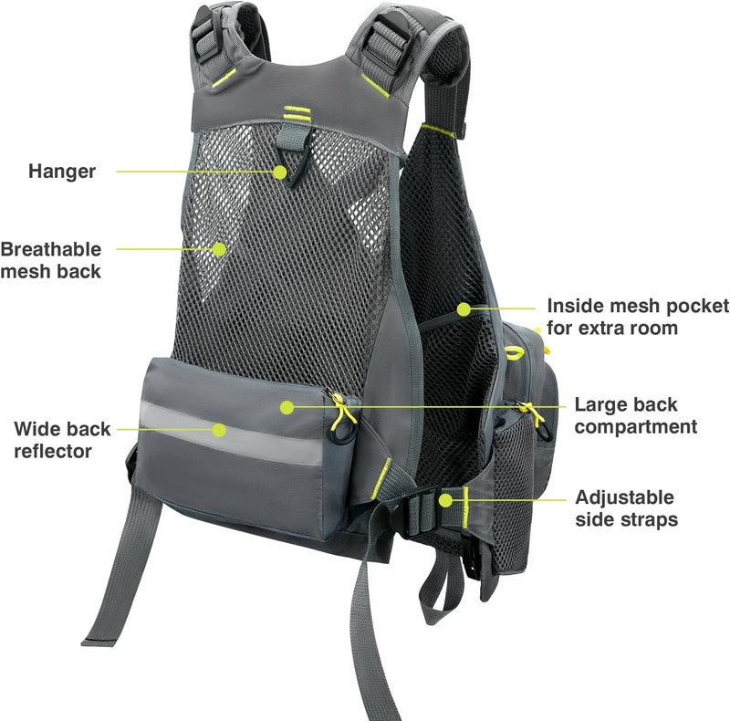 Gonex Fly Fishing Vest for Men Women, Comfortable Adjustable Fishing Vest with Multi-Pockets Reflective Stripes - Image 4